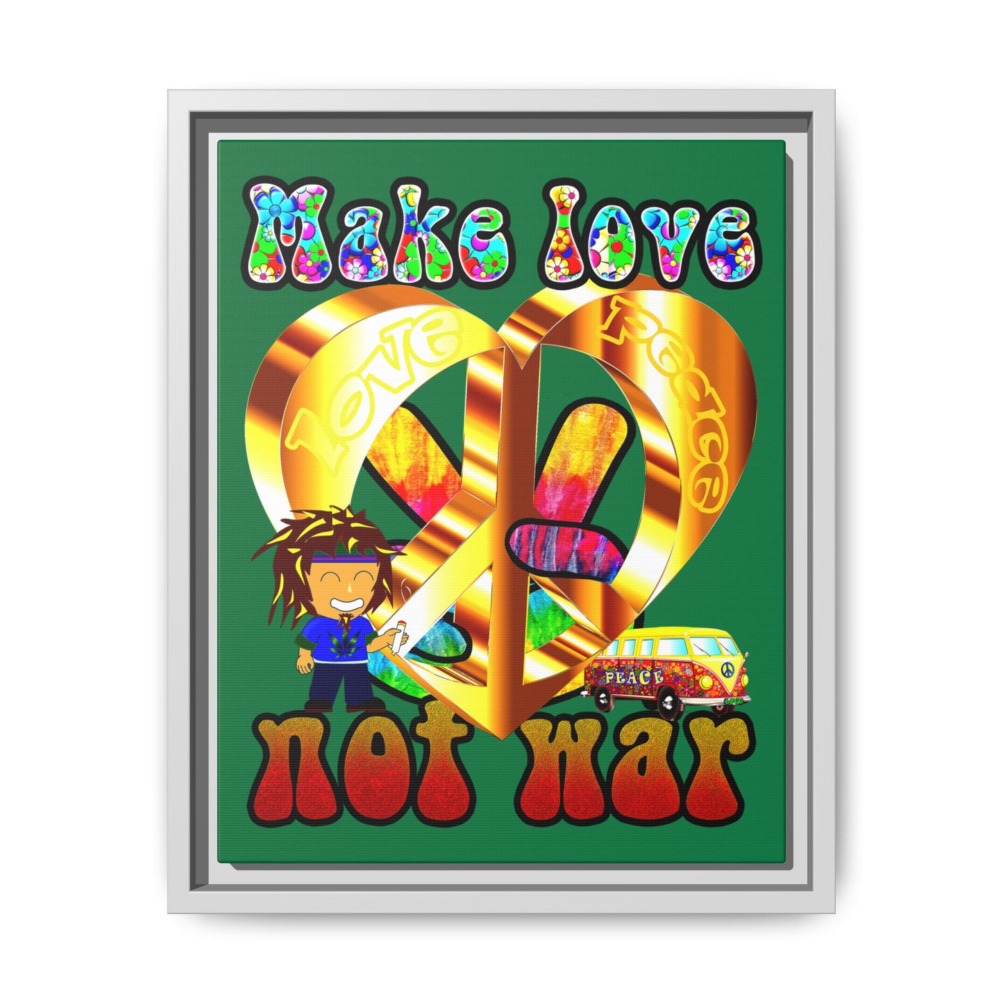love peace - framed canvas art (dark green)