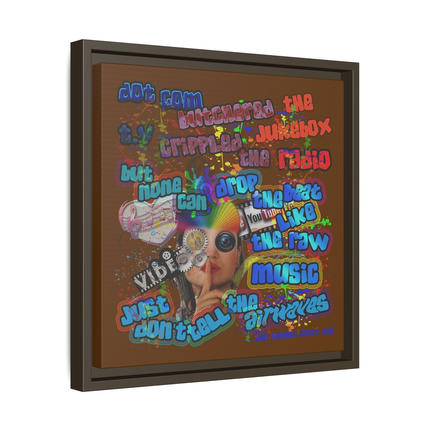 drop the beat - framed canvas art (brown)
