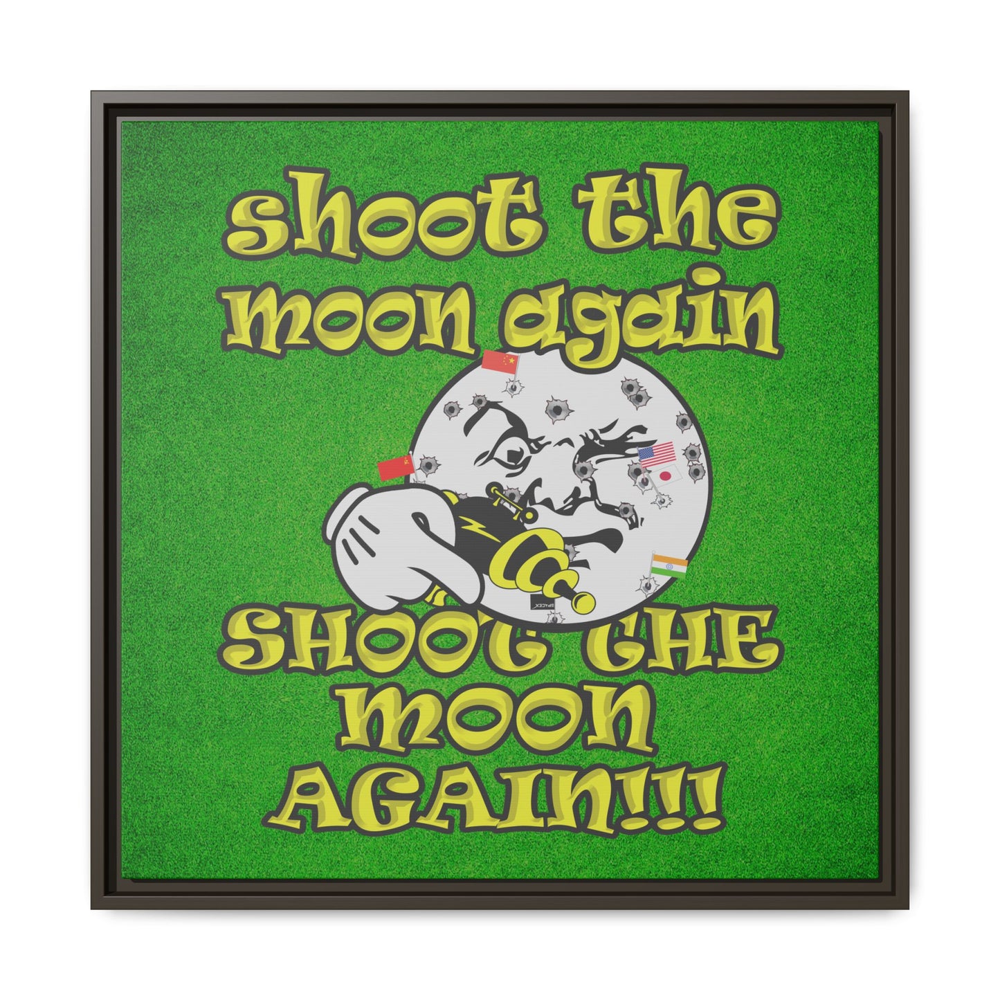 shoot the moon again - framed canvas art (green turf)