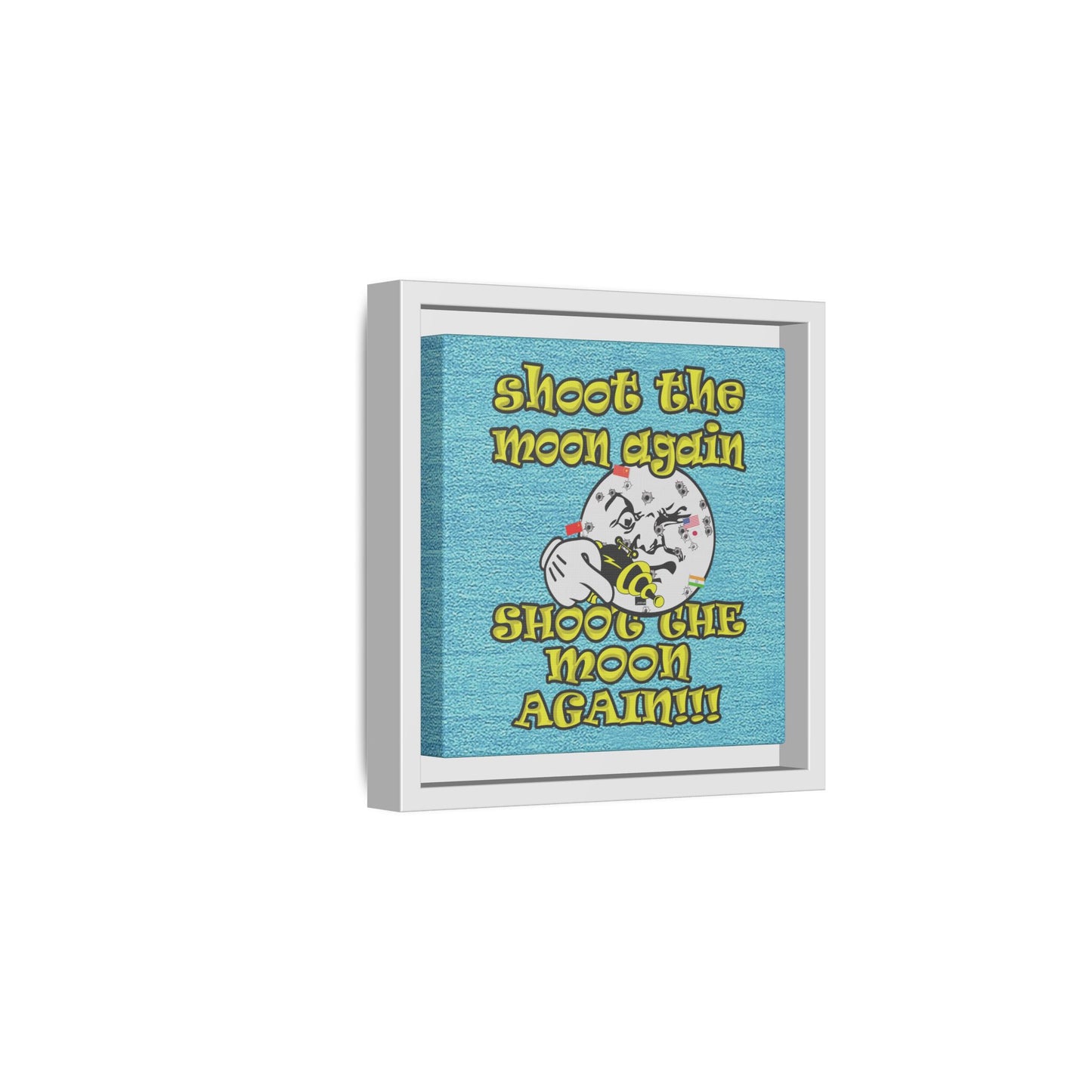 shoot the moon again - framed canvas art (faded blue)