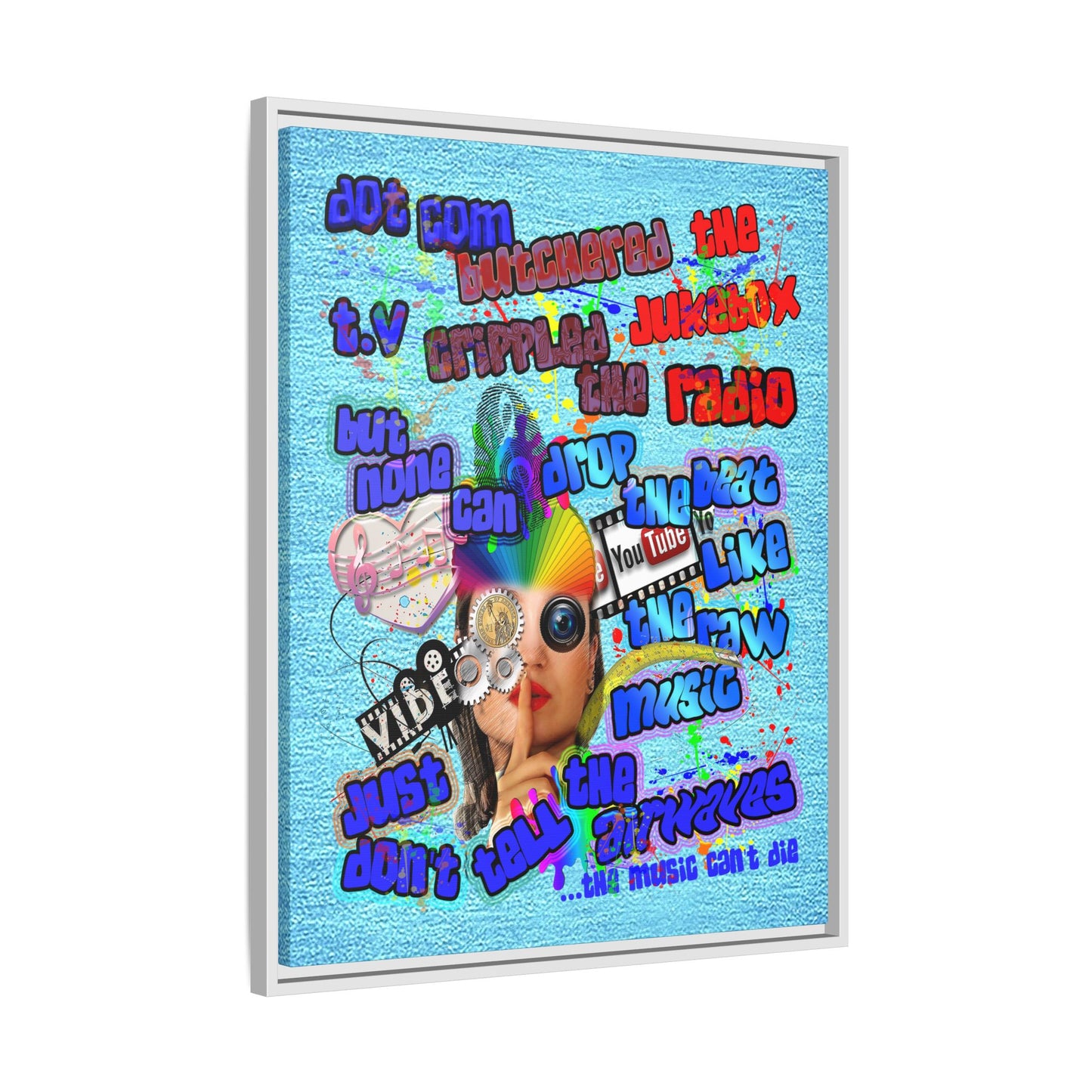 drop the beat - framed canvas art (faded blue)