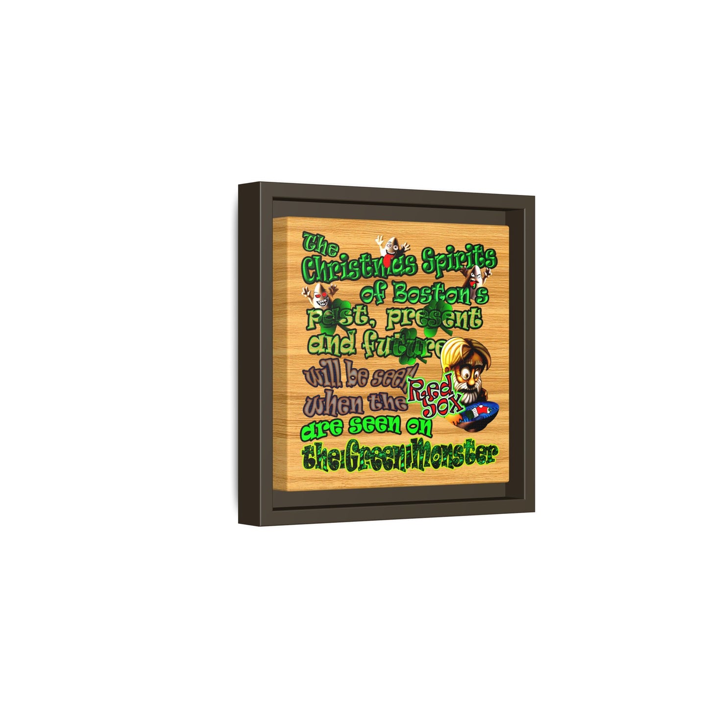 christmas spirits of boston - framed canvas art (butterscotch wood finish)
