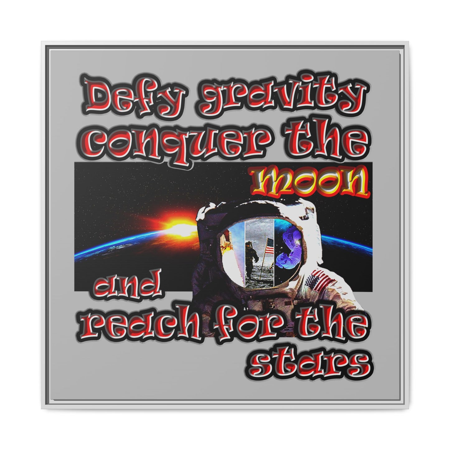 defy conquer reach - framed canvas art (light grey)