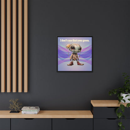 I don't care that your green - framed canvas art (light blue-pink wave)