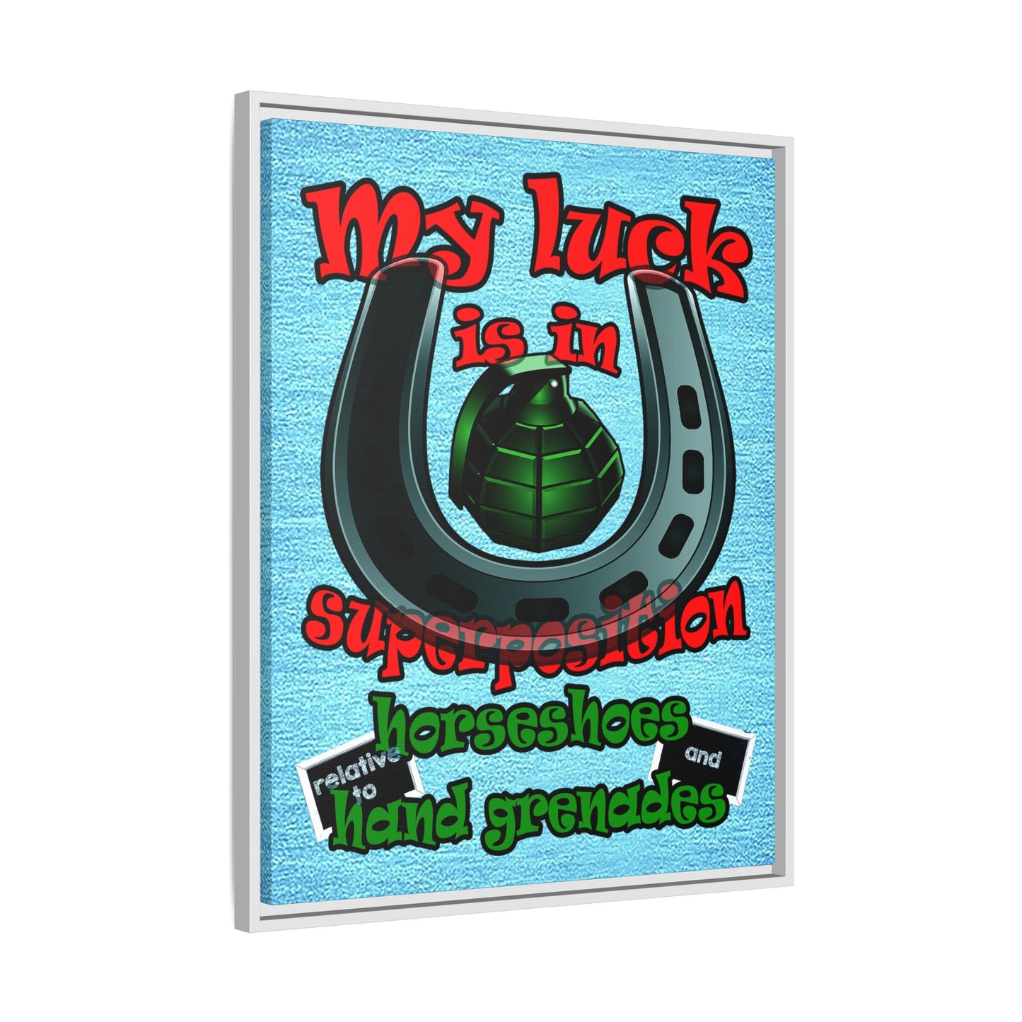 my luck - framed canvas art (faded blue)
