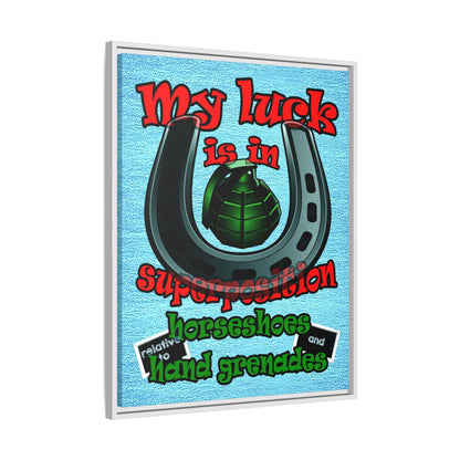 my luck - framed canvas art (faded blue)
