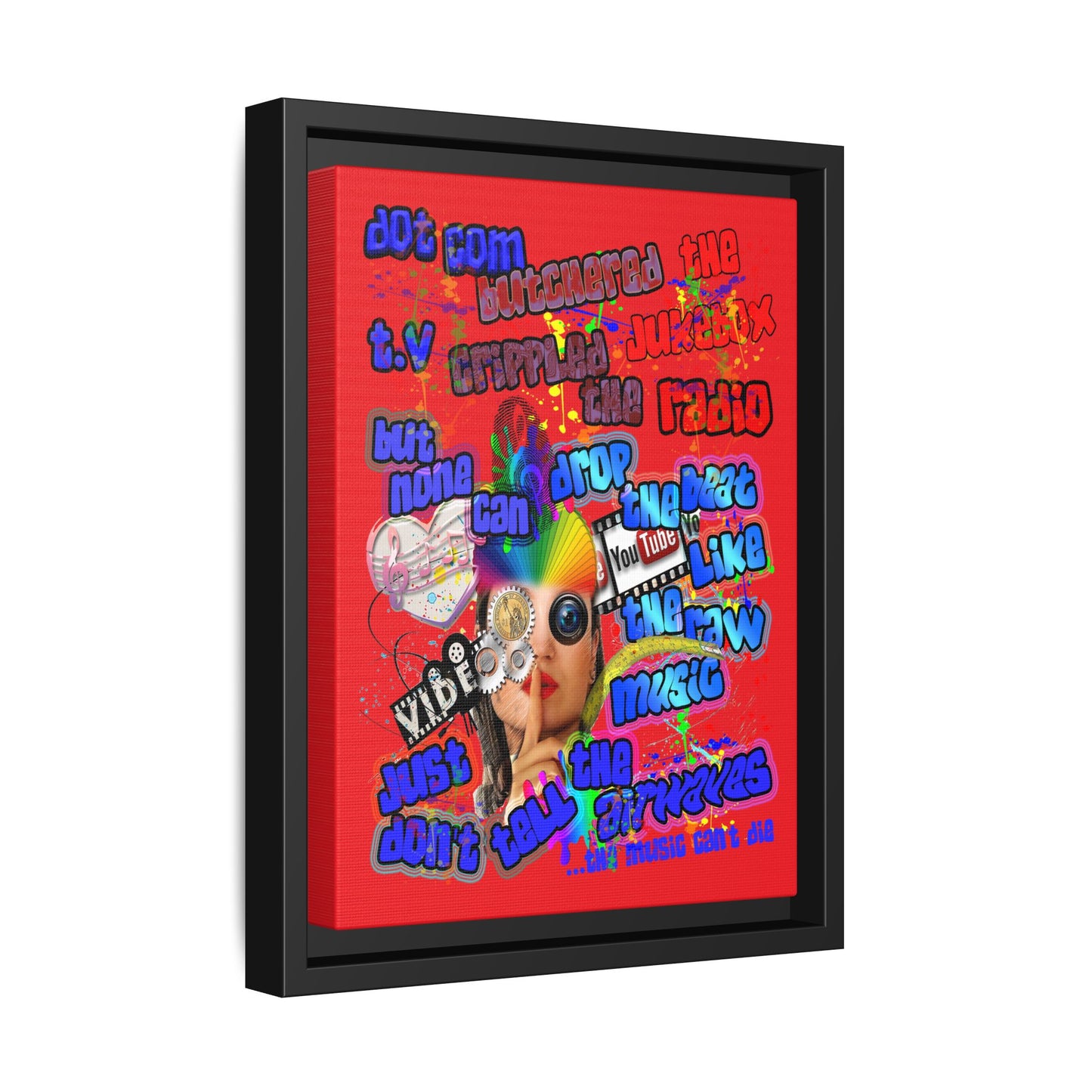 drop the beat - framed canvas art (red)