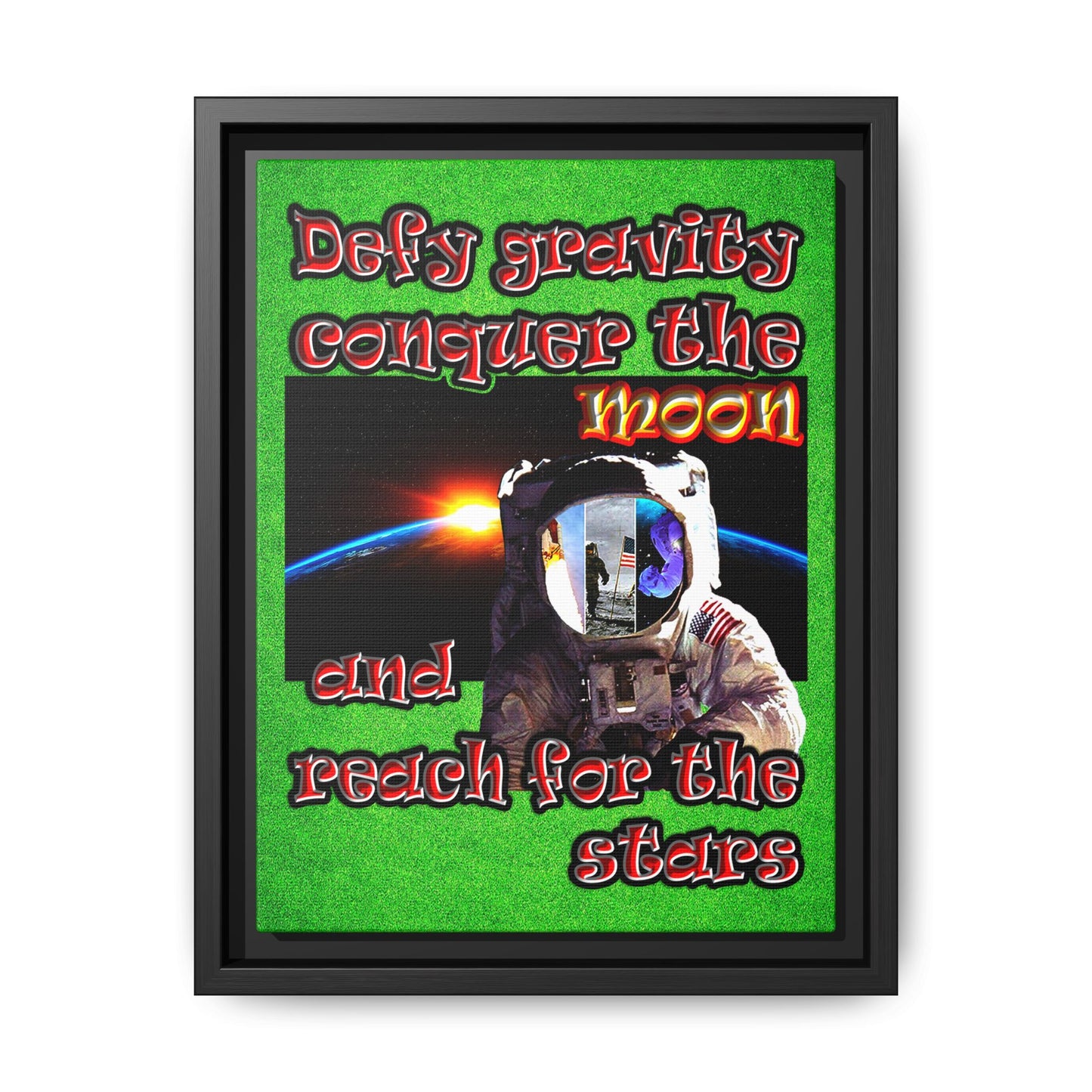 defy conquer reach - framed canvas art (green turf)