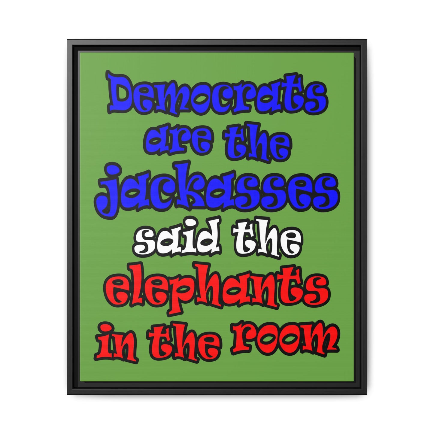 donkeys and elephants - framed canvas art (green)
