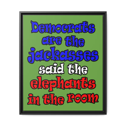 donkeys and elephants - framed canvas art (green)