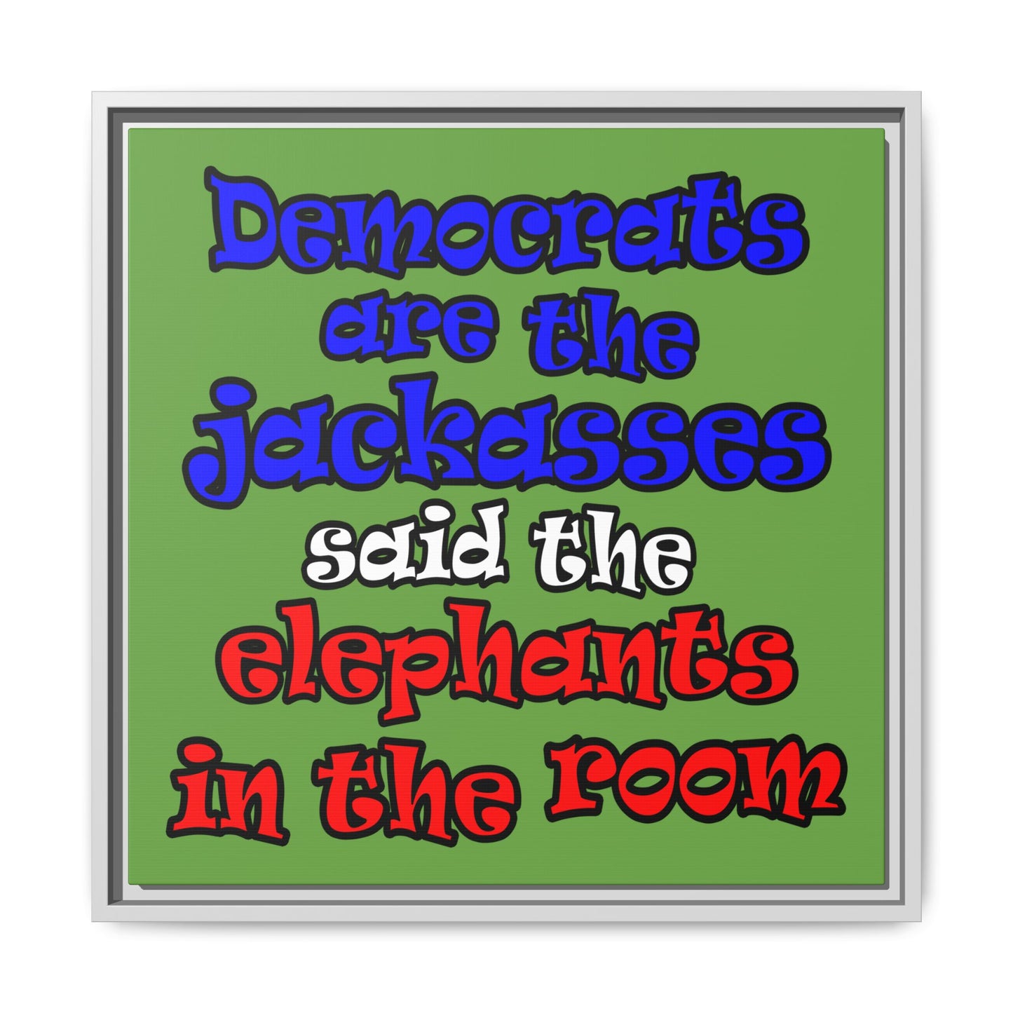 donkeys and elephants - framed canvas art (green)