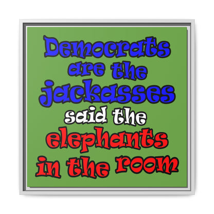 donkeys and elephants - framed canvas art (green)