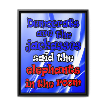 donkeys and elephants - framed canvas art (blue-white wave)