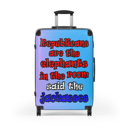 donkeys and elephants - Suitcase (light blue-purple wave)