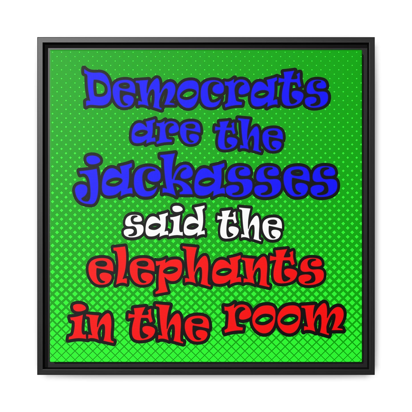 donkeys and elephants - framed canvas art (logo green)