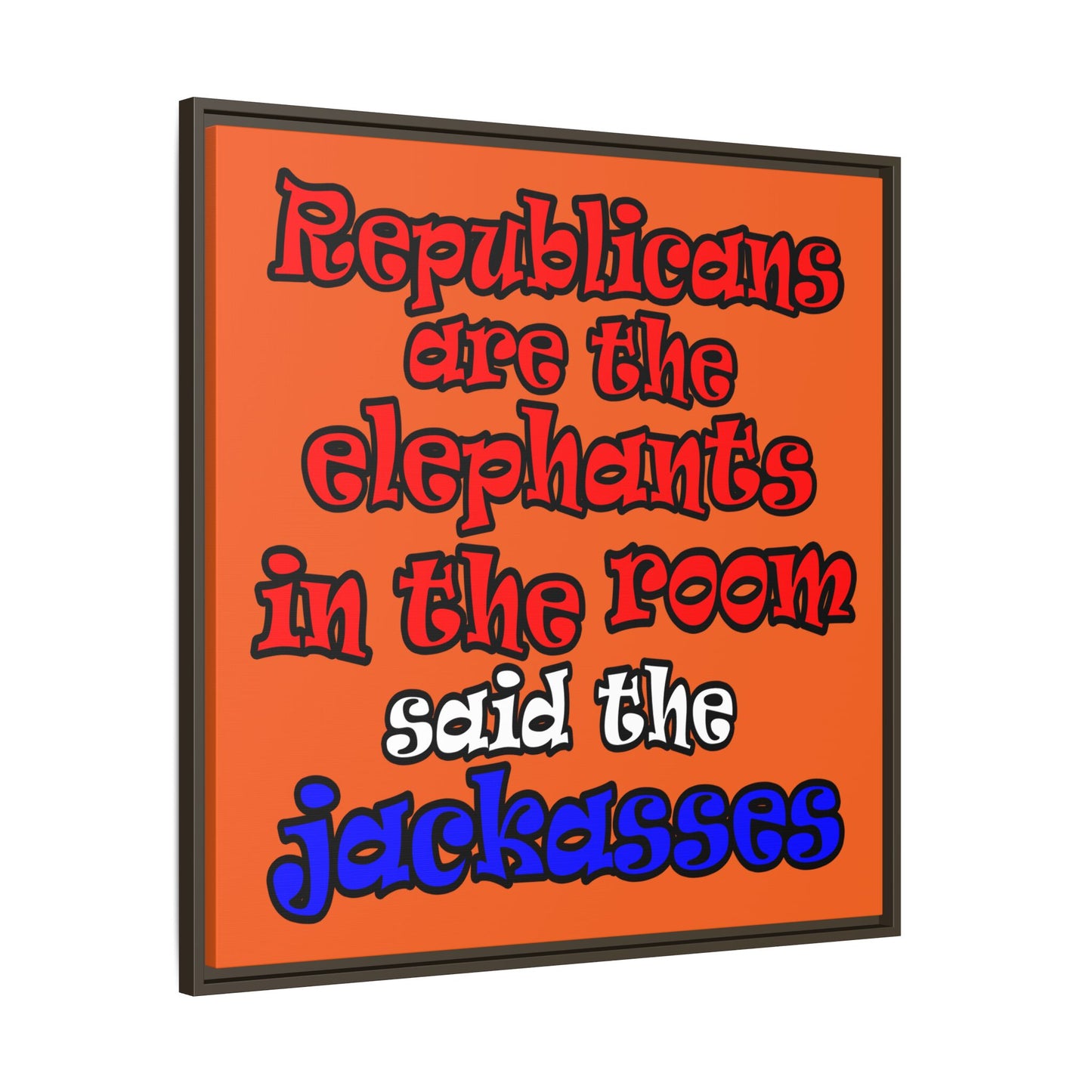 donkeys and elephants - framed canvas art (orange)