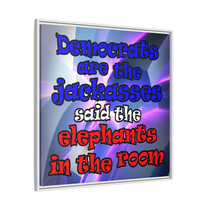 donkeys and elephants - framed canvas art (grey-pink wave)