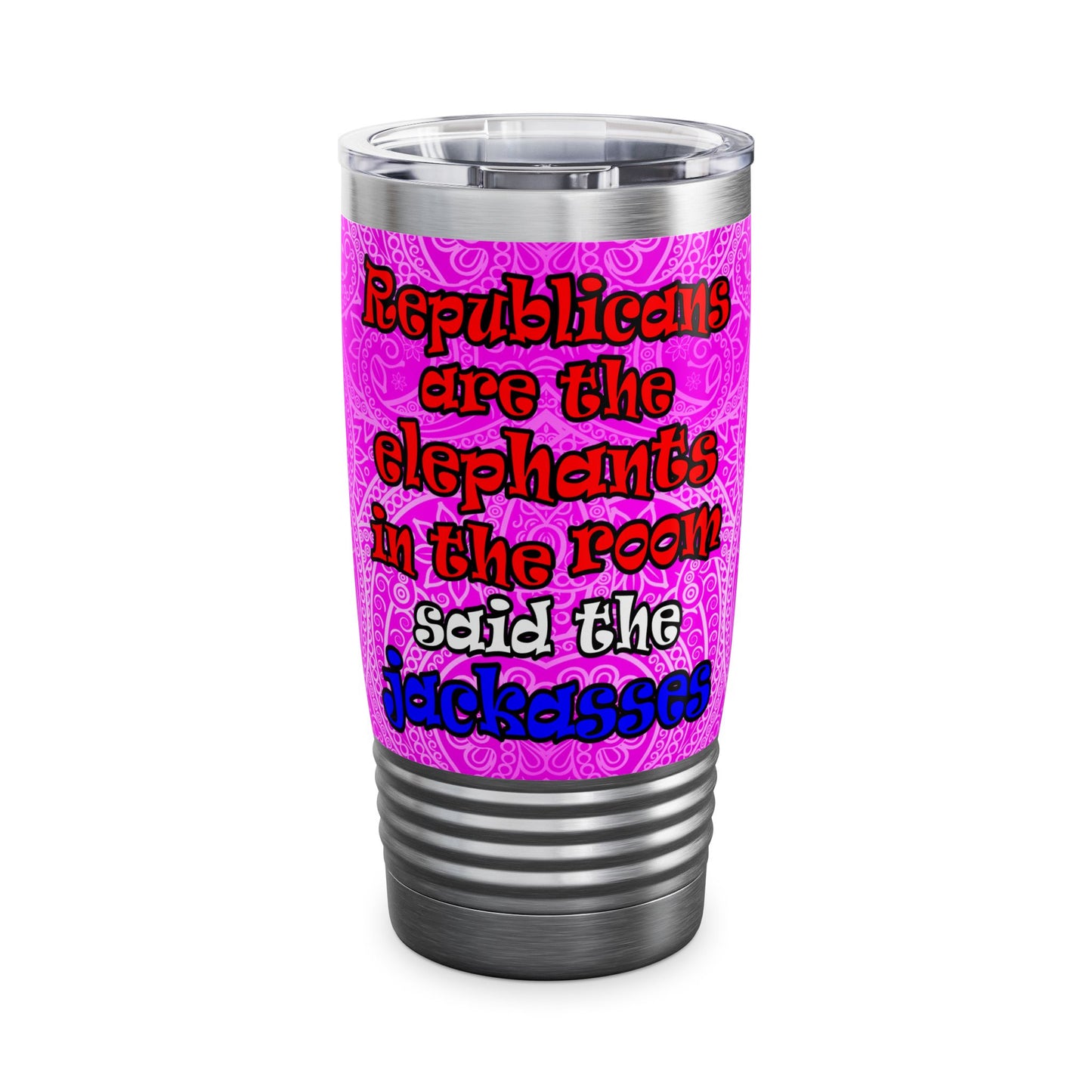 donkeys and elephants - Ringneck Tumbler, 20oz (pink swirl)