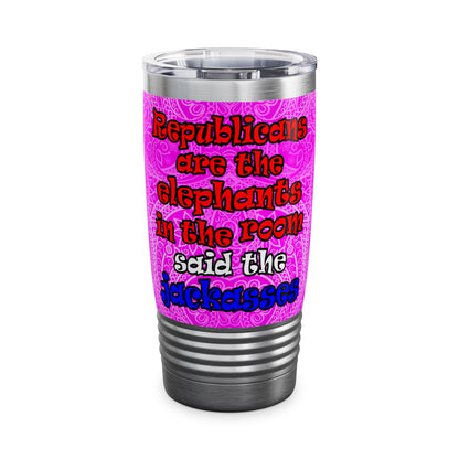 donkeys and elephants - Ringneck Tumbler, 20oz (pink swirl)