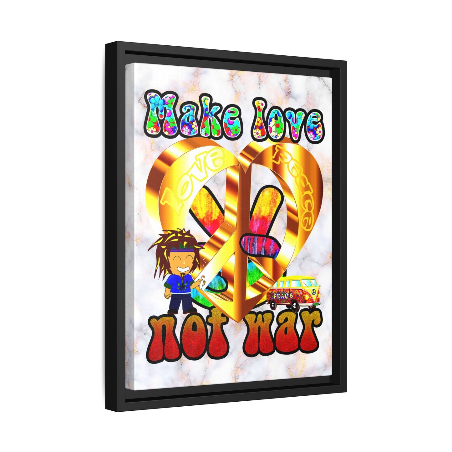 love peace - framed canvas art (white marble)