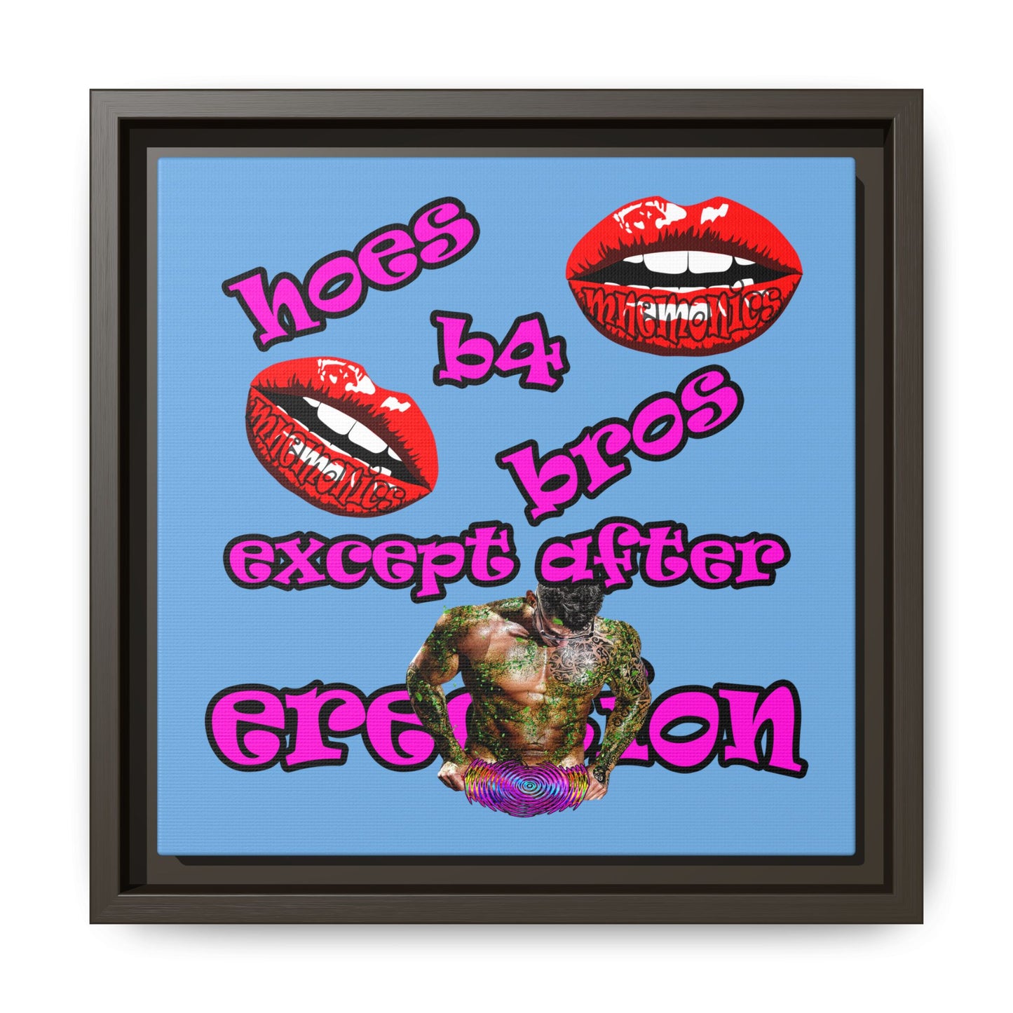 hoes b4 bros - framed canvas art (light blue)
