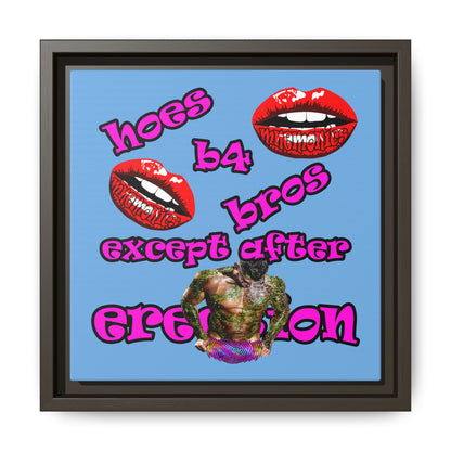 hoes b4 bros - framed canvas art (light blue)