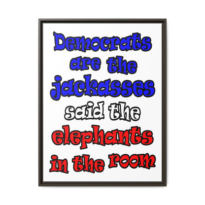 donkeys and elephants - framed canvas art (white)