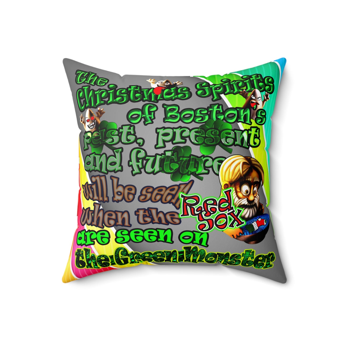 christmas spirits of boston - Spun Polyester Square Pillow - (rainbow split)