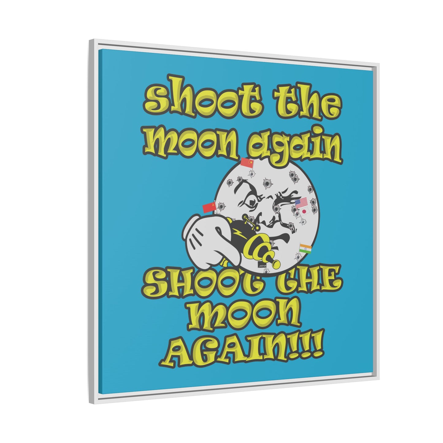 shoot the moon again - framed canvas art (turquoise)