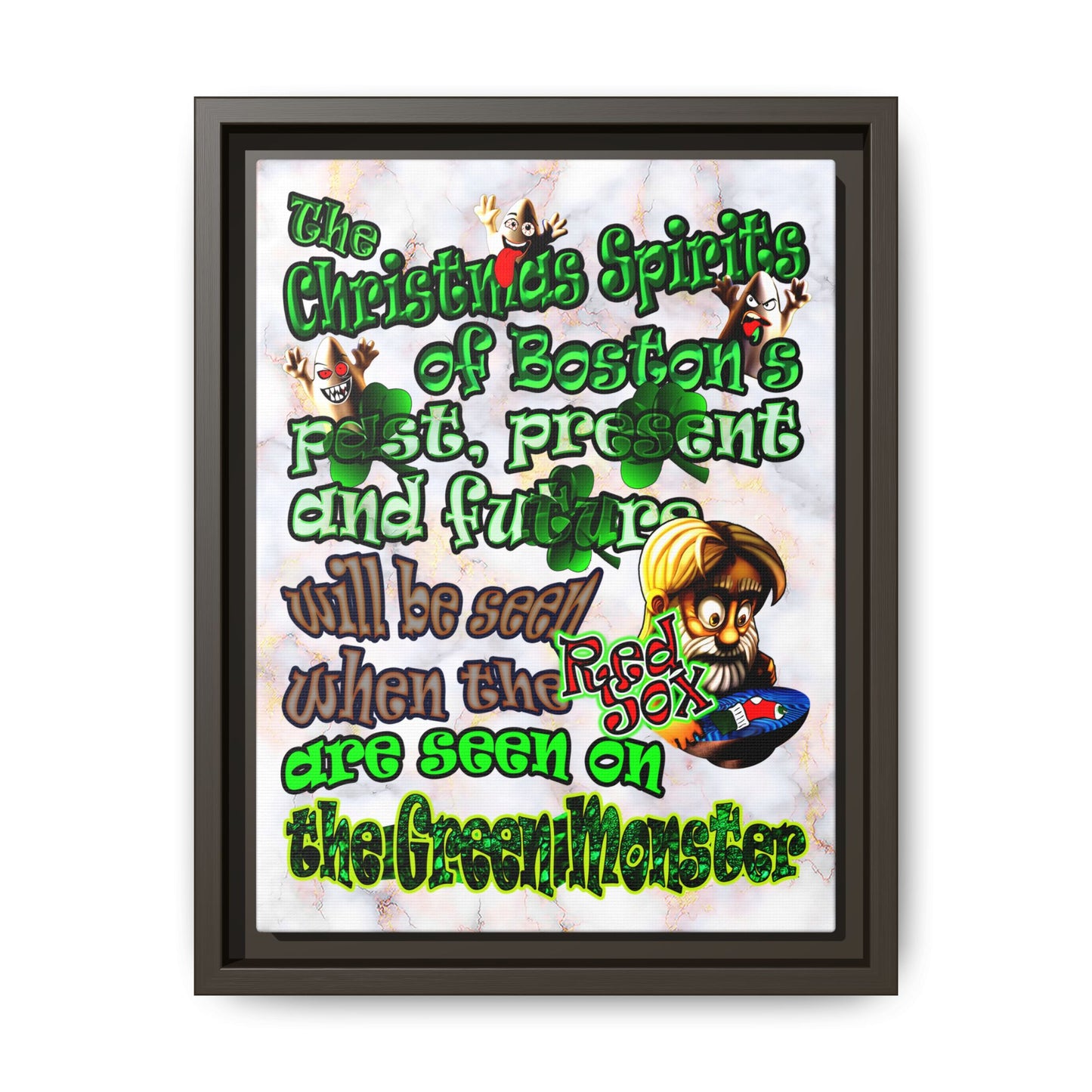 christmas spirits of boston - framed canvas art (white marble)