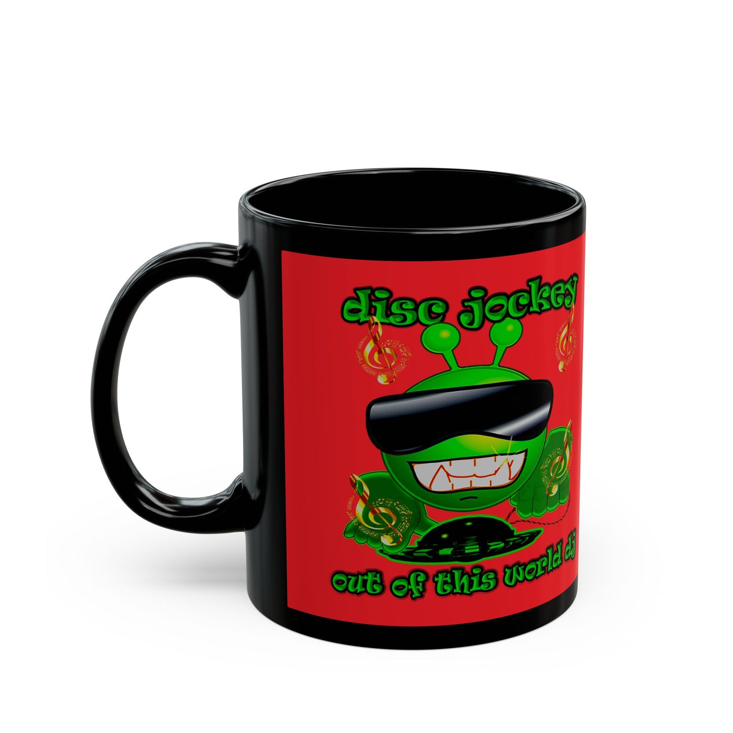 disc jockey - Black Mug (red)