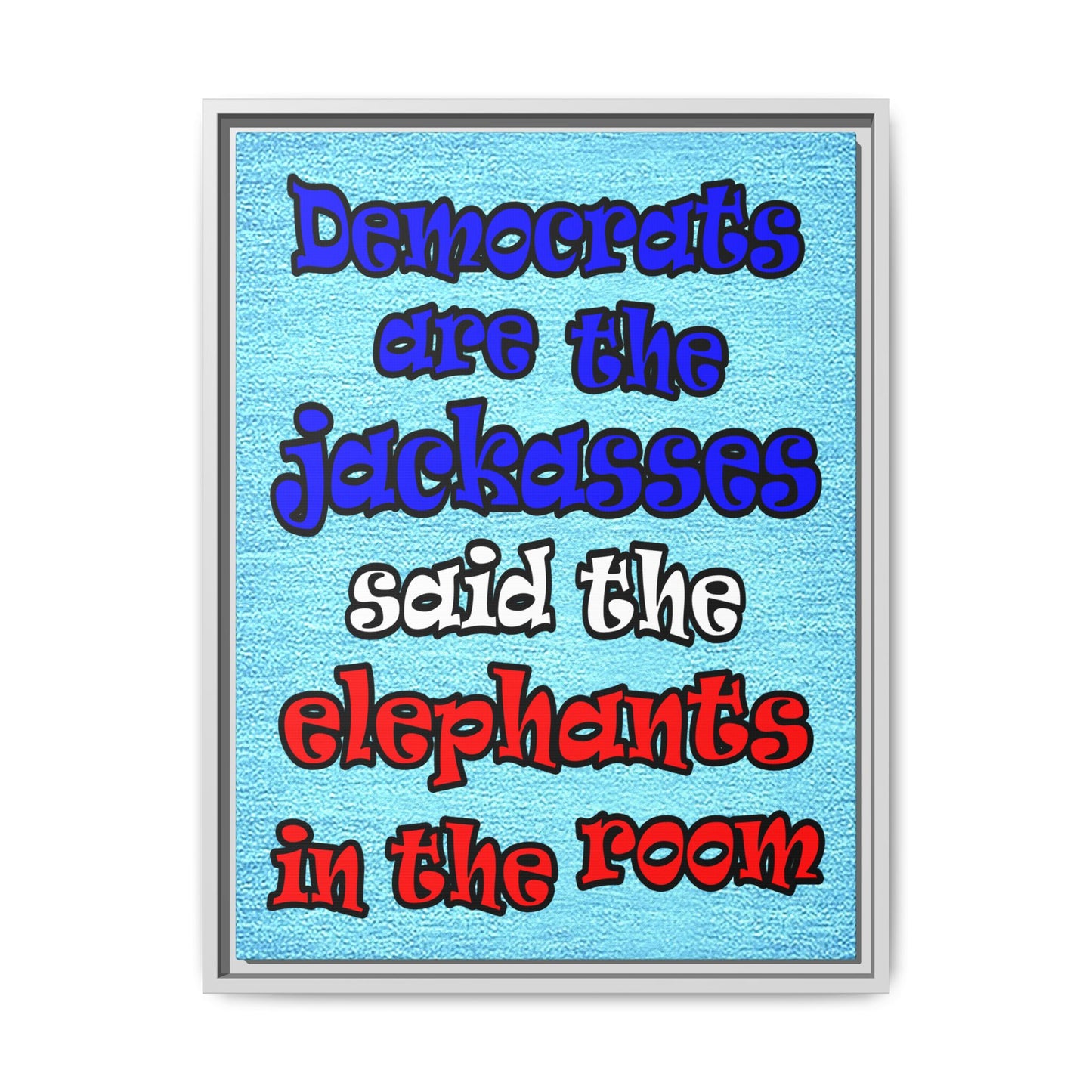donkeys and elephants - framed canvas art (faded blue)
