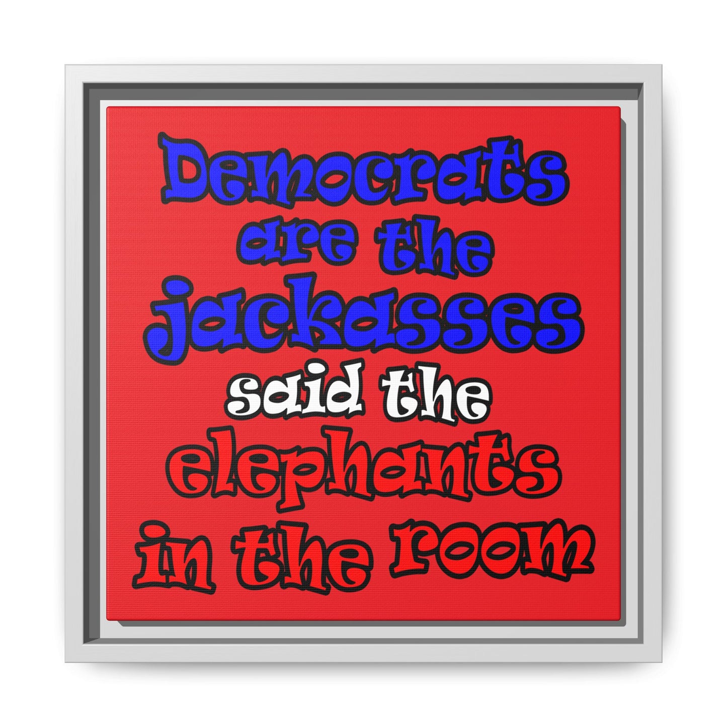 donkeys and elephants - framed canvas art (red)