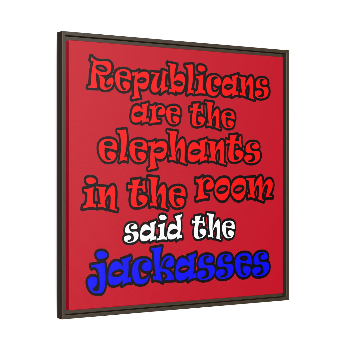 donkeys and elephants - framed canvas art (dark red)