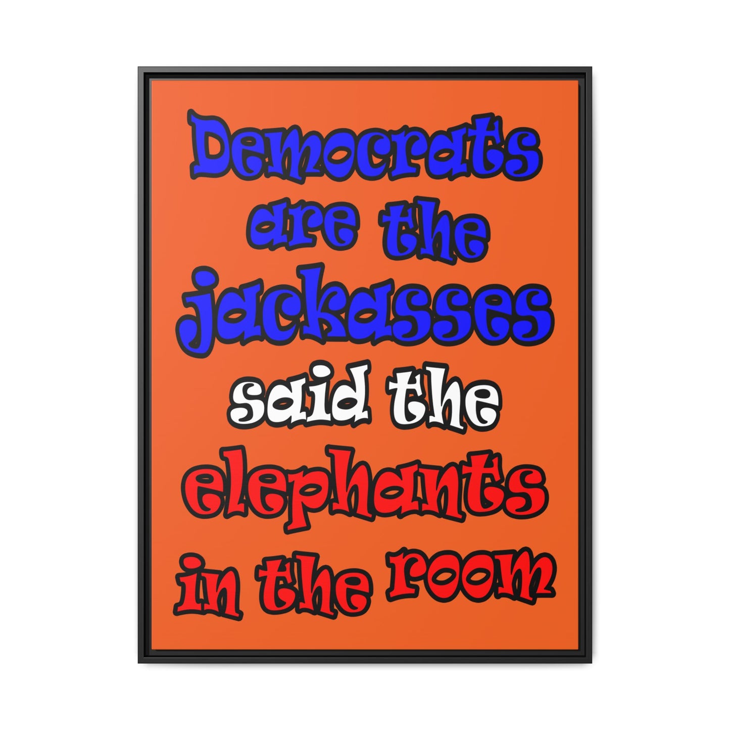 donkeys and elephants - framed canvas art (orange)