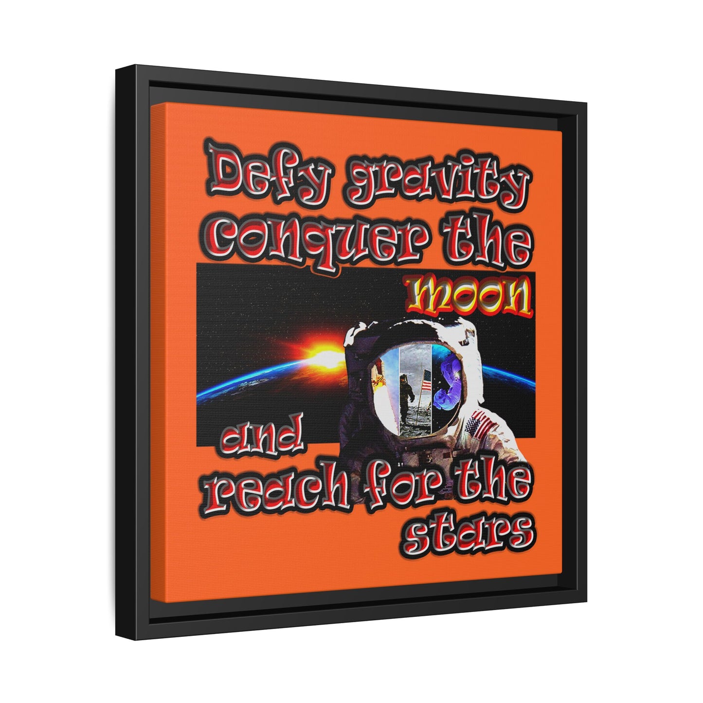 defy conquer reach - framed canvas art (orange)