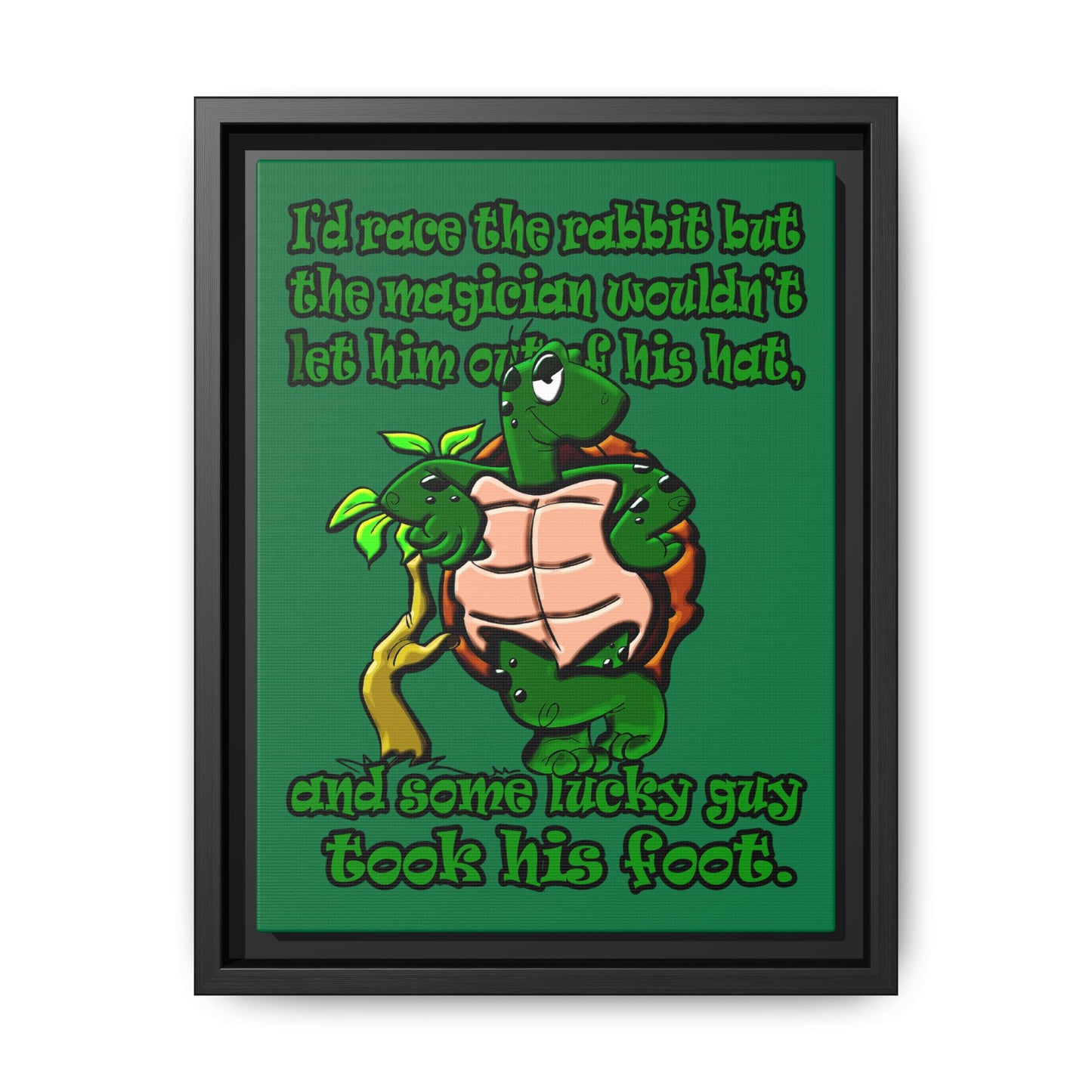 turtle race - framed canvas art (dark green)