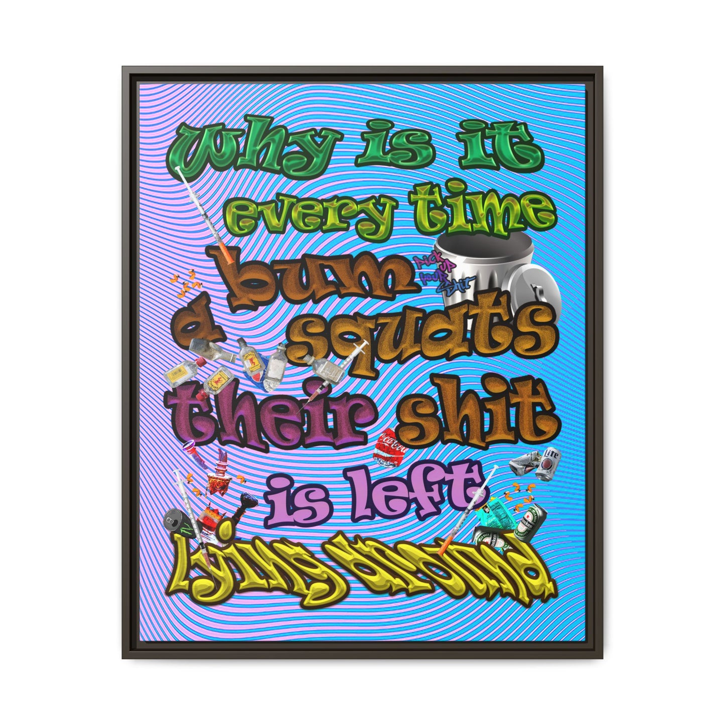 the bum's shit - framed canvas art (light blue-purple wave)