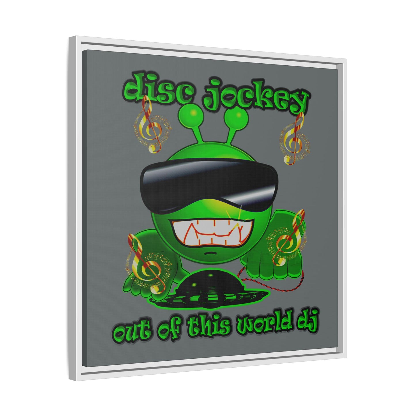 disc jockey - framed canvas art (dark grey)