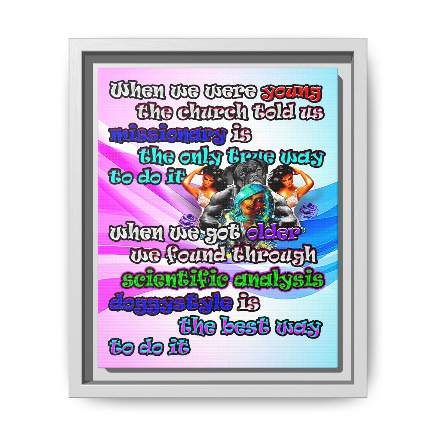 doggystyle - framed canvas art (light blue-pink wave)