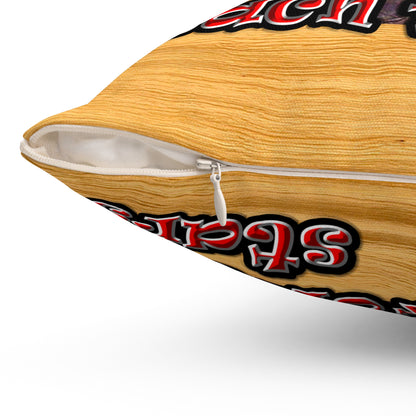 defy conquer reach - Spun Polyester Square Pillow - (butterscotch wood finish)