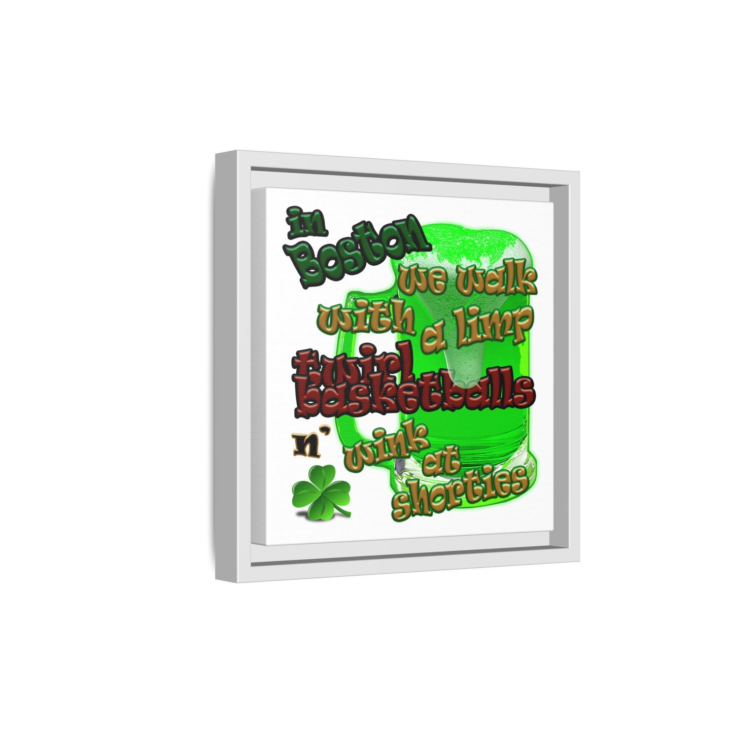 celtics logo - framed canvas art (white)