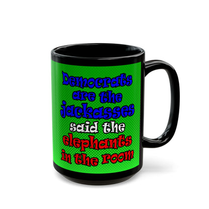 donkeys and elephants - Black Mug (logo green)