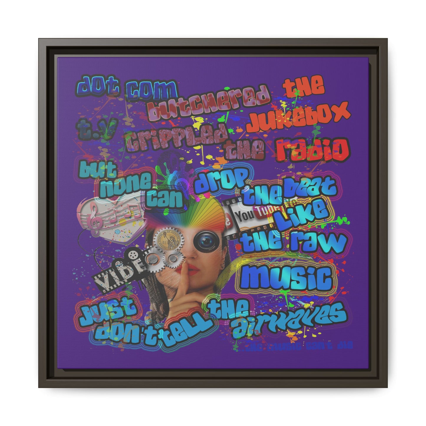 drop the beat - framed canvas art (purple)