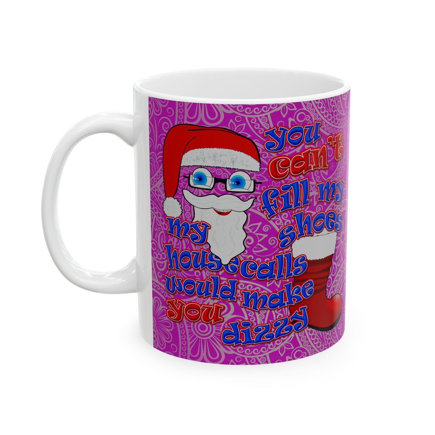santa's shoes - White Mug (pink swirl)