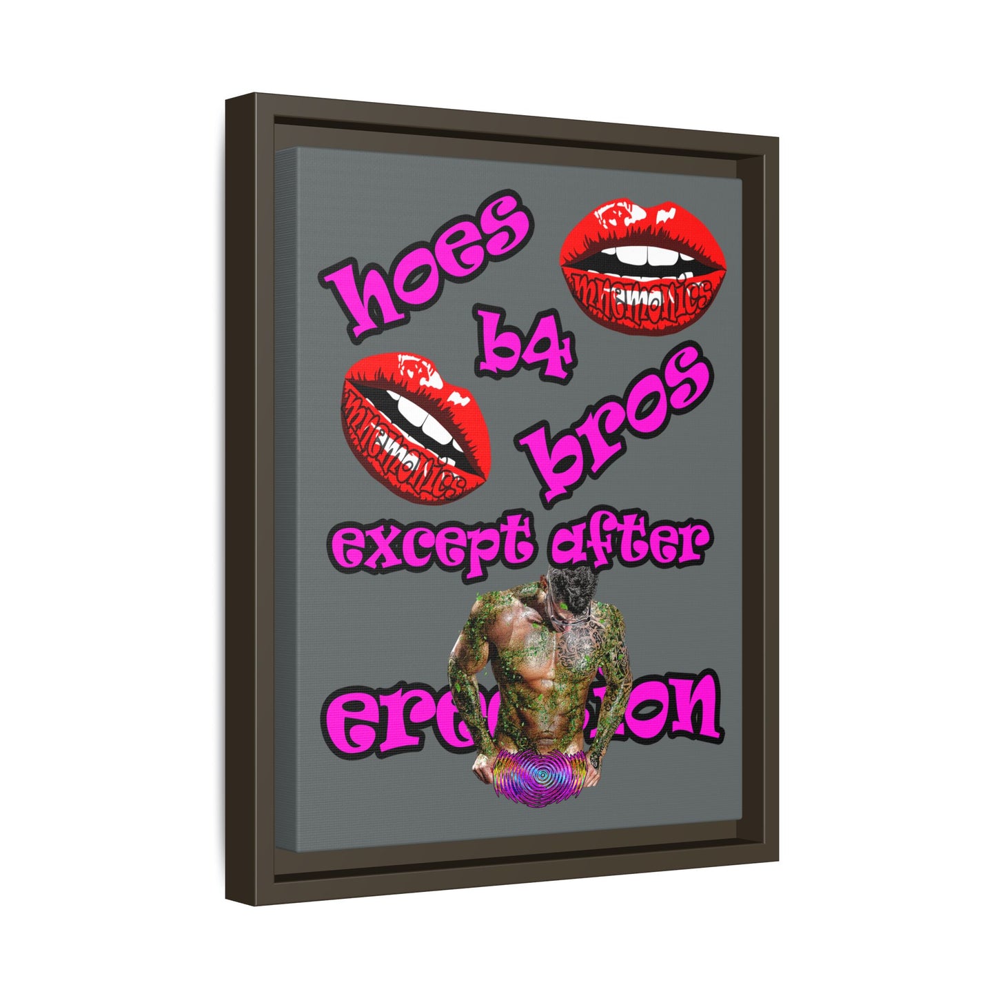 hoes b4 bros - framed canvas art (dark grey)