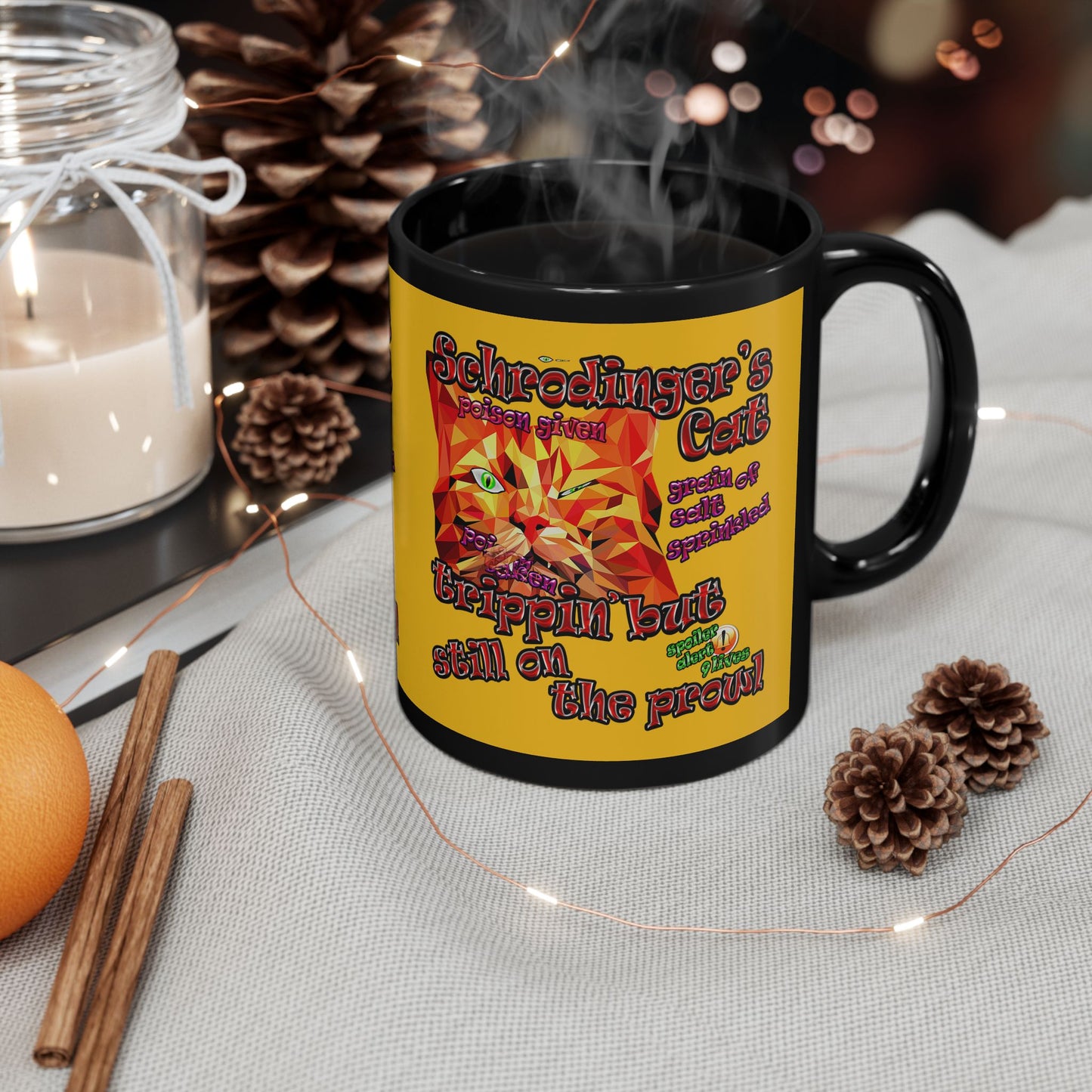 schrodinger's cat - Black Mug (yellow)
