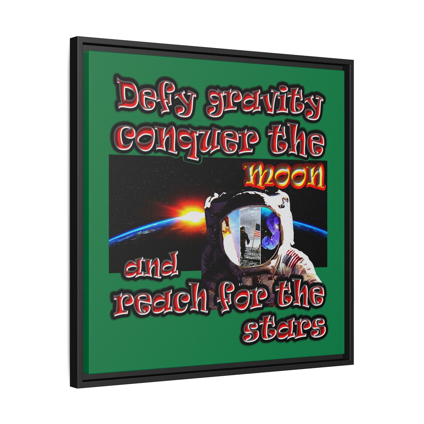 defy conquer reach - framed canvas art (dark green)