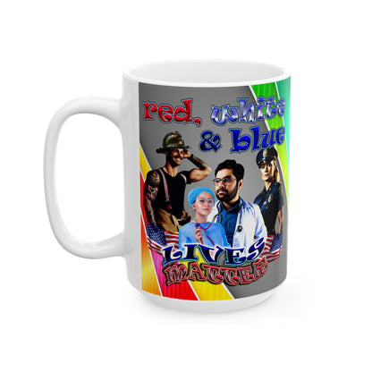 rw&b lives matter - White Mug (rainbow split)