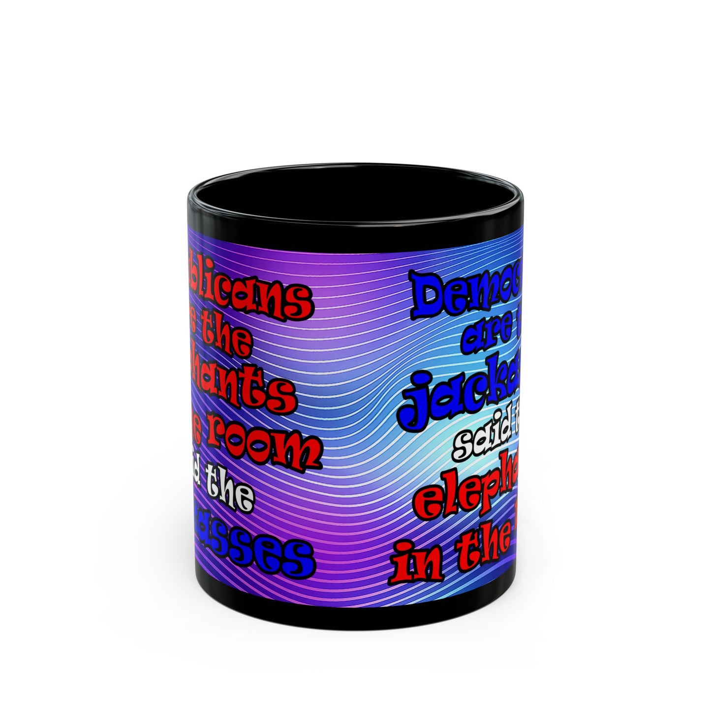 donkeys and elephants - Black Mug (purple wave)